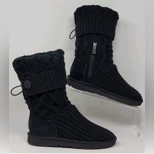 UGG Classic Cardy Tall Cable Knit Boots Black Women’s Size 7